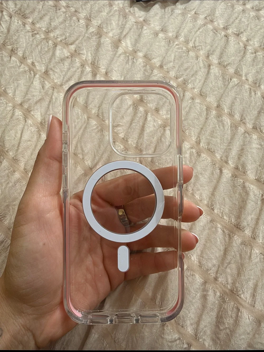 Clear Phone Case with Pink MagSafe Ring - Compatible Cell Phone Accessory
